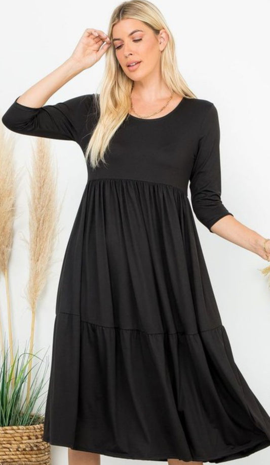 Black Tiered Midi Dress