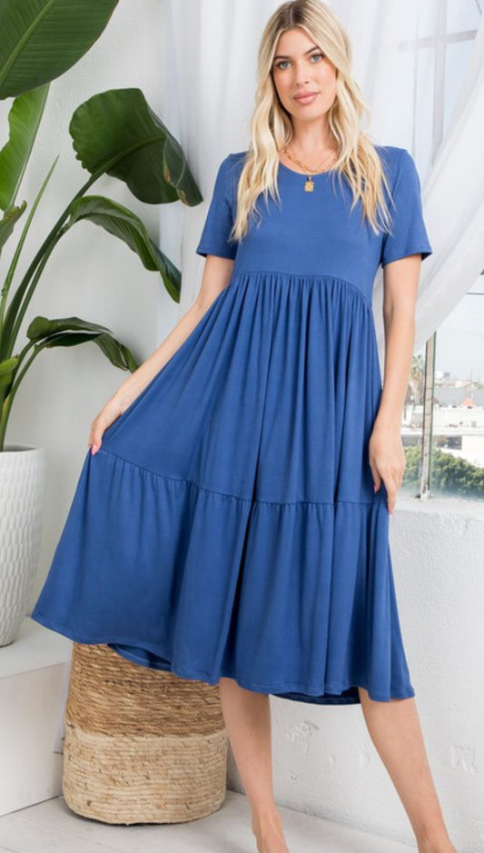 Denim Tiered Midi Dress