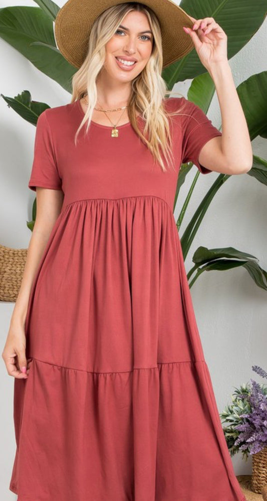 Marsala Tiered Midi Dress