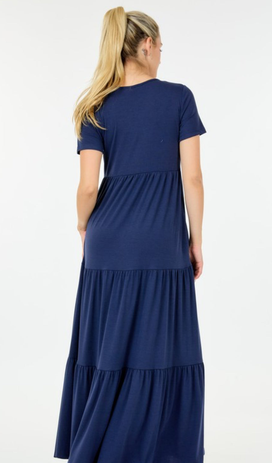 Navy Round Neck Solid Maxi Dress