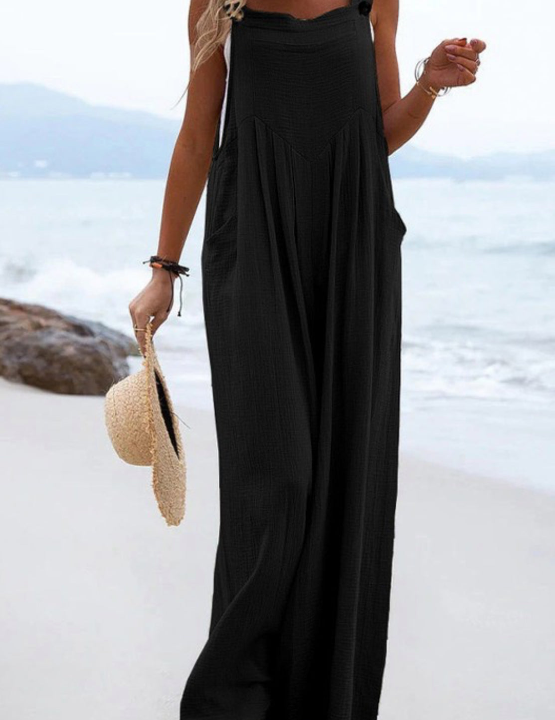 Solid color wide leg jumpsuit