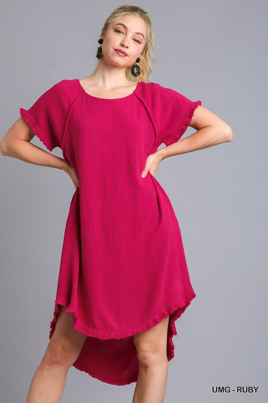 Ruby Linen Blend Round Neck Pocket Dress