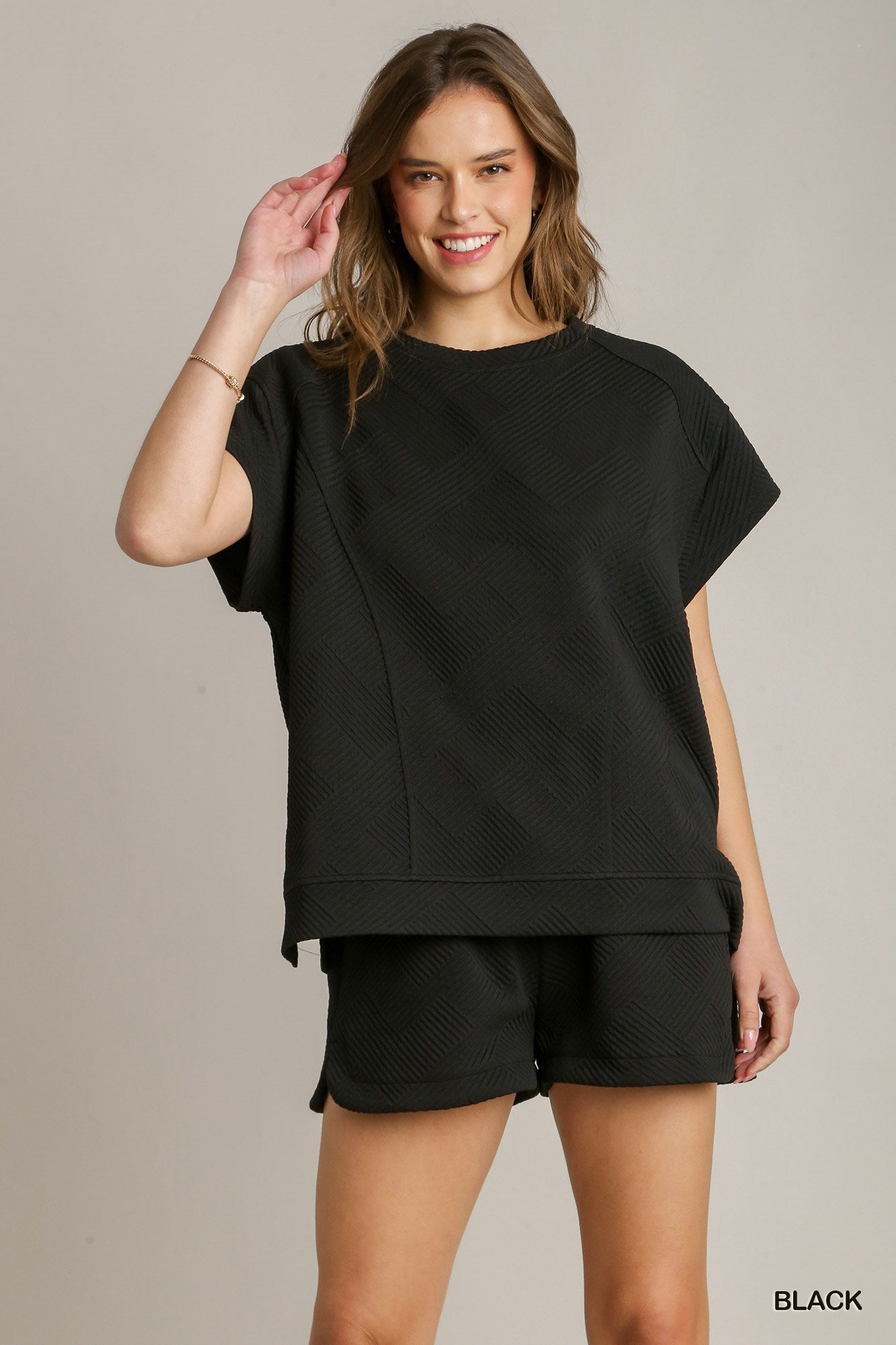 Black Oversized Criss Cross Jacquard Boxy Cut Sweatshirt with Seam Details