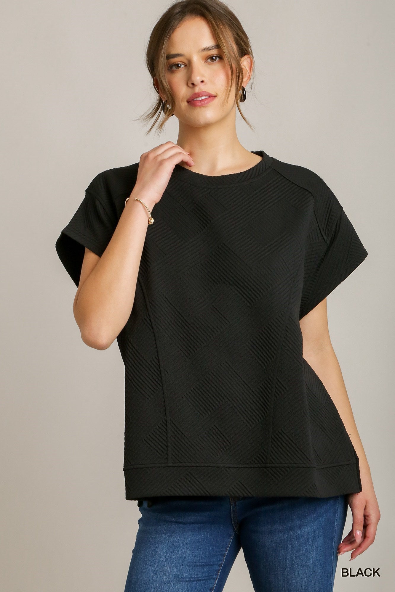 Black Oversized Criss Cross Jacquard Boxy Cut Sweatshirt with Seam Details