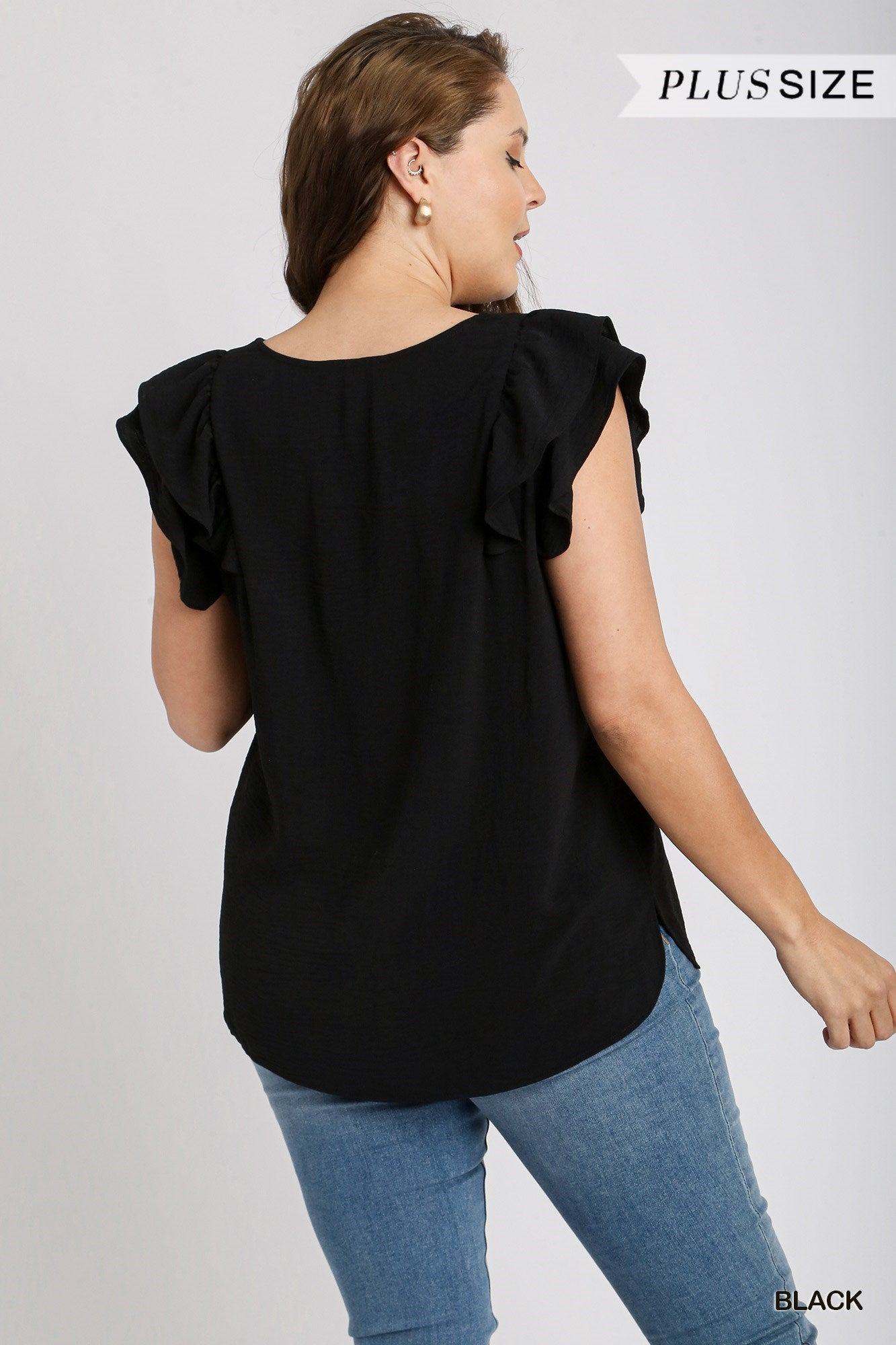 V-Neck Double Layered Flutter Sleeve Blouse