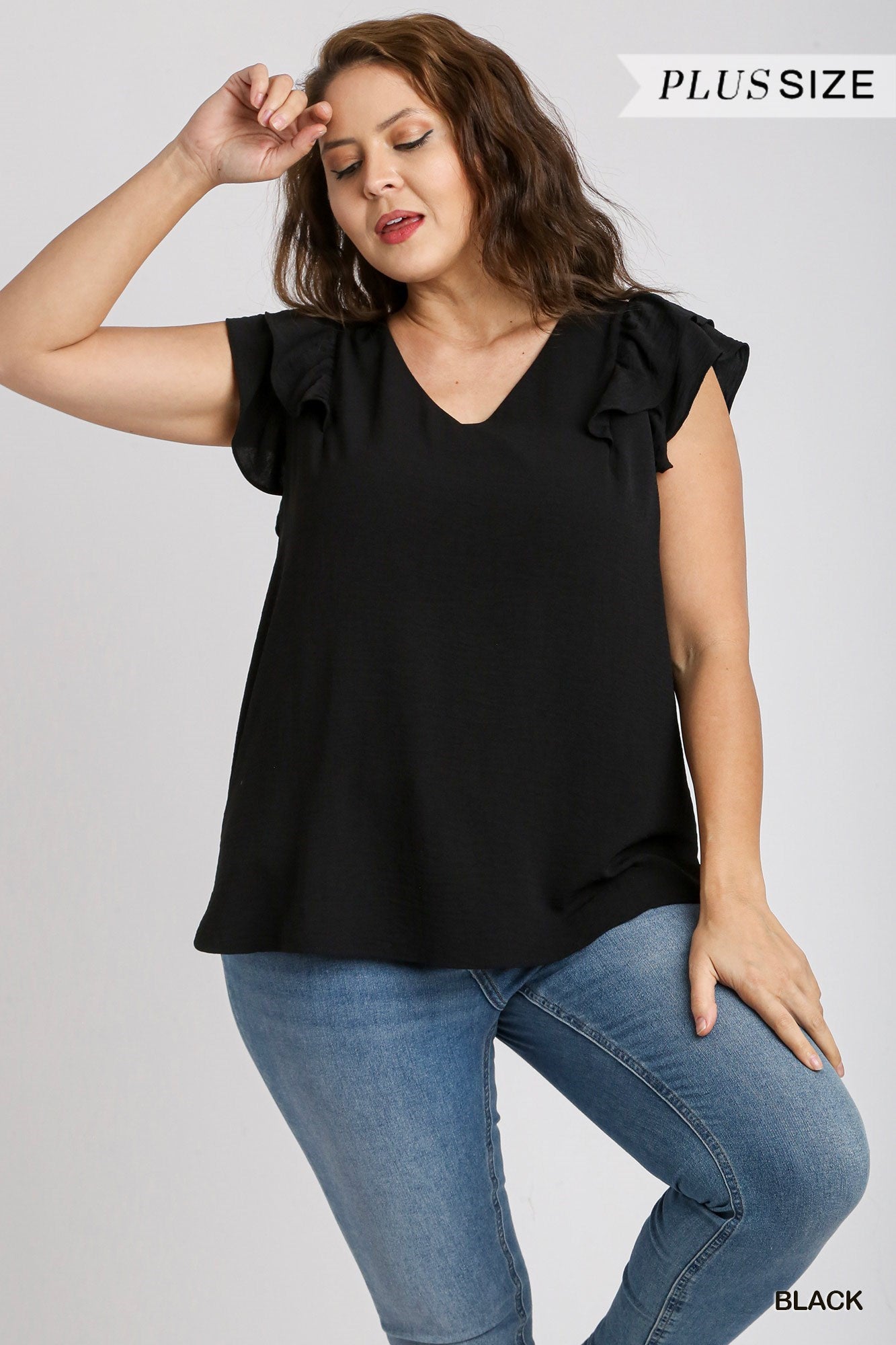 V-Neck Double Layered Flutter Sleeve Blouse