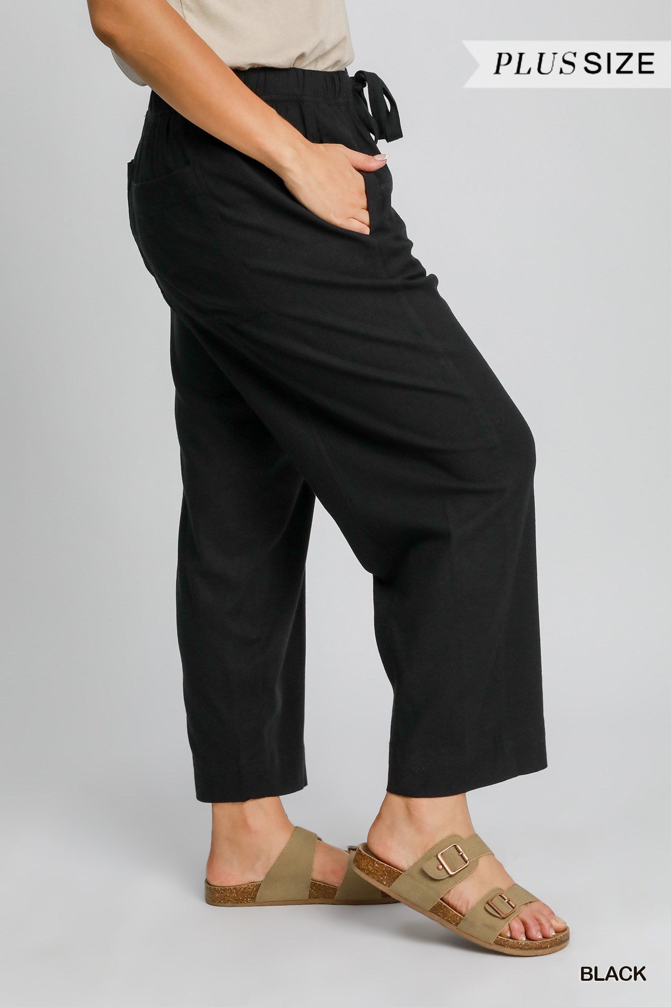 Black Linen  pull-On Pants