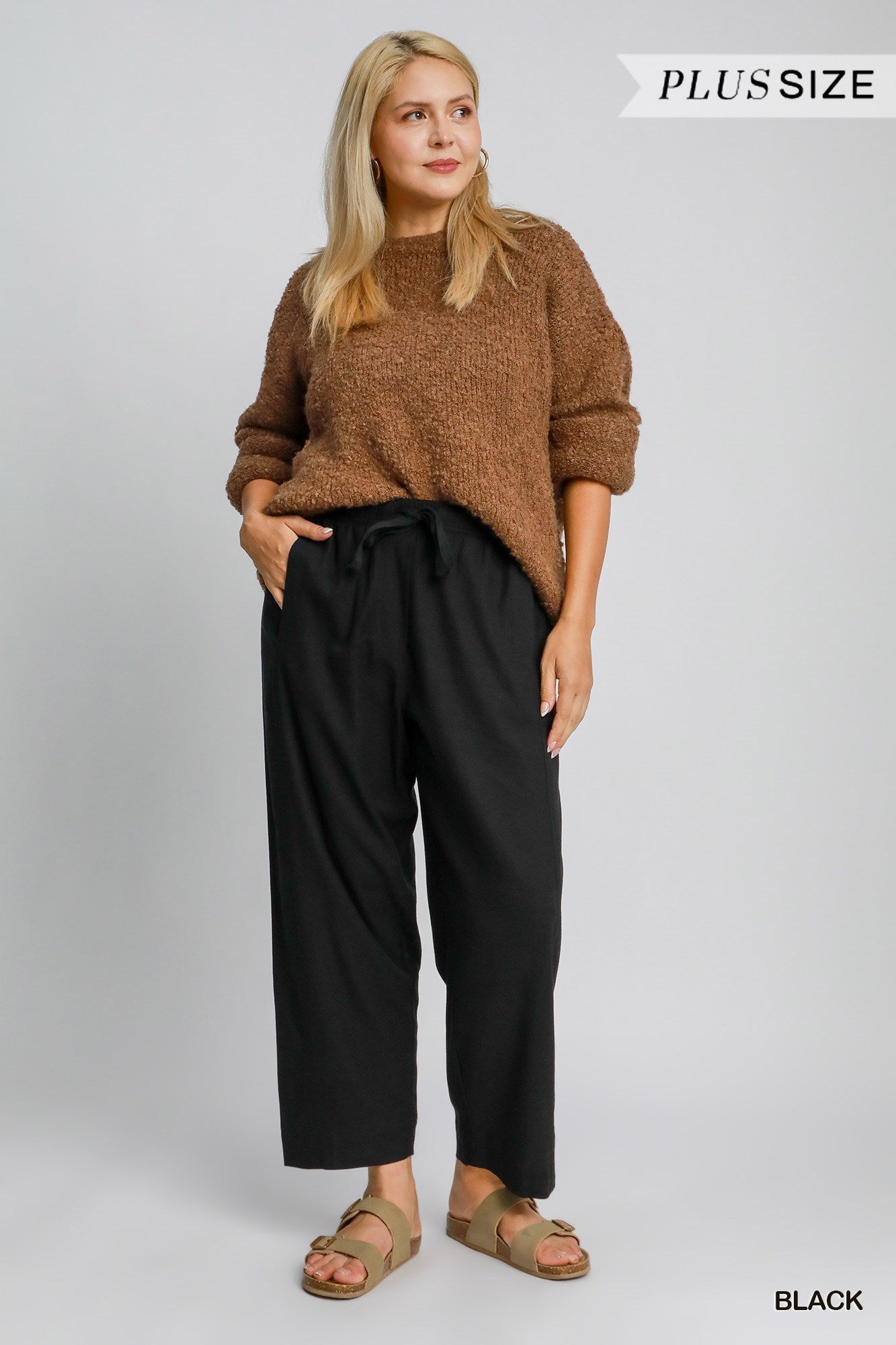 Black Linen  pull-On Pants