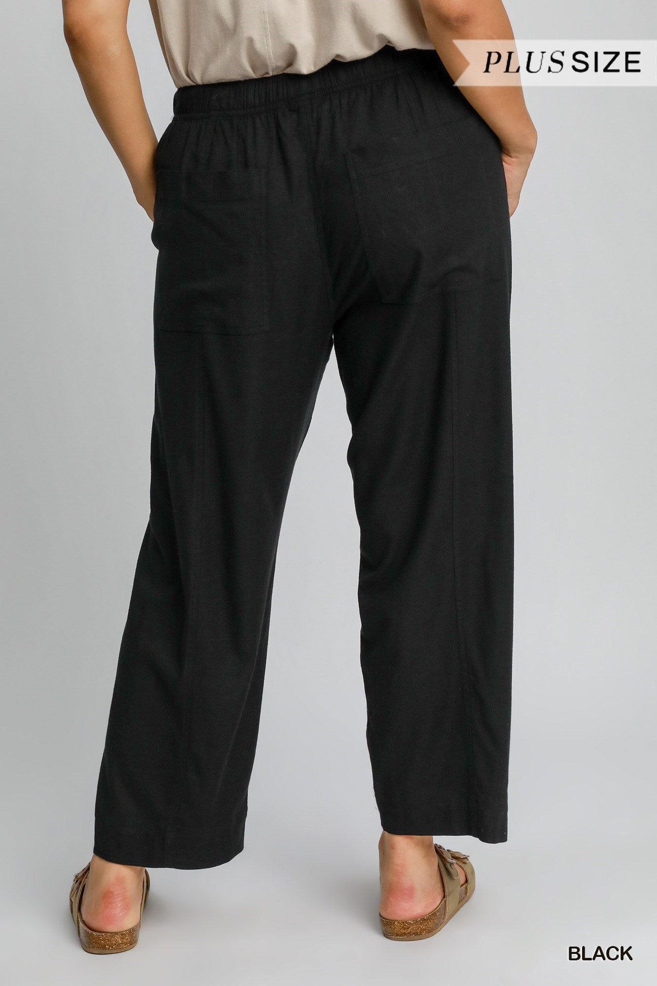 Black Linen  pull-On Pants