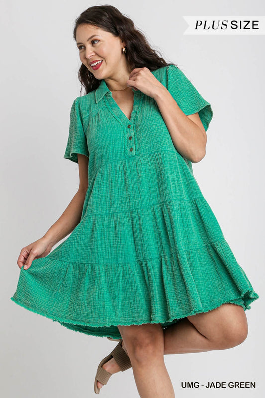 Jade Green  Mineral Wash Dress