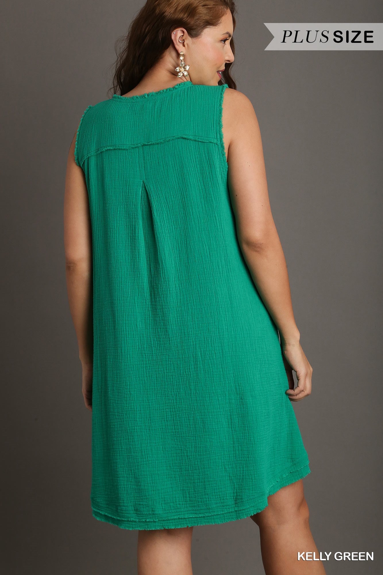 Kelly Green Sleeveless Cotton Gauze V-Neck Dress