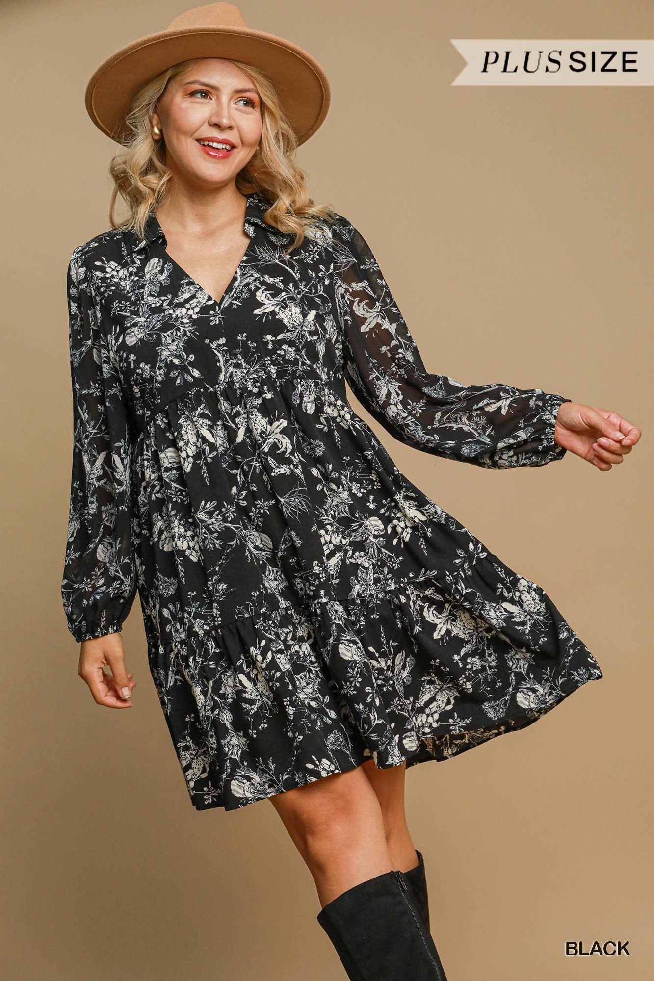 Black Floral Printed Mini Dress