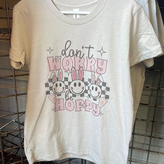 Product details  Custom sublimated tee that reads “Don’t Worry Be Hoppy”  Pressed on a Bella Canva shirt Short sleeve  Fits true to size Contact us about a custom color shirt.   *Colors may vary slightly due to monitor resolution and lighting* Southern Bliss Boutique