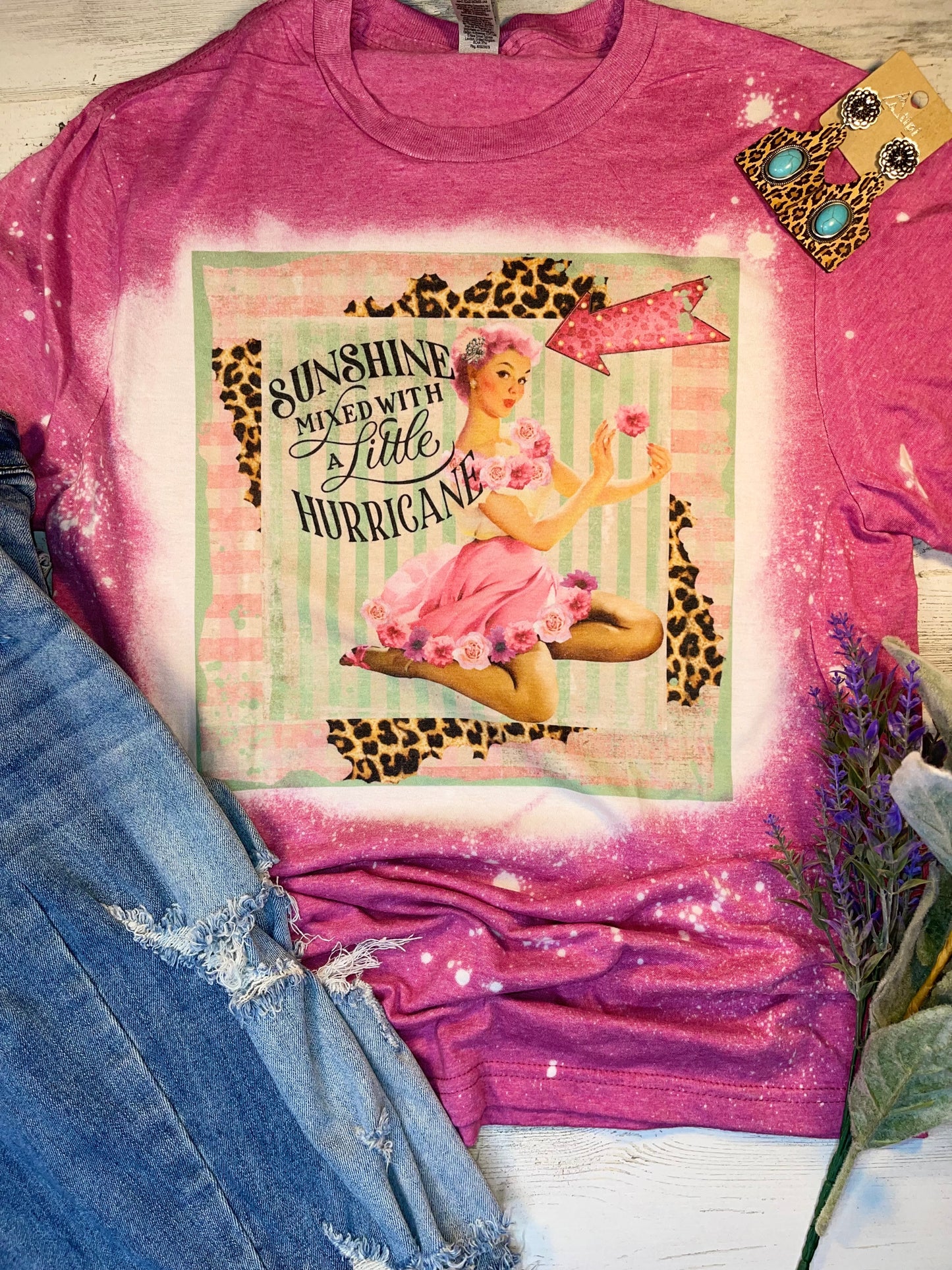 Product details  Custom sublimated tee that reads “Sunshine mixed with a little hurricane" Pressed on a soft style gildan shirt Short sleeve  Fits true to size Contact us about a custom color shirt.   *Colors may vary slightly due to monitor resolution and lighting* Southern Bliss Boutique 